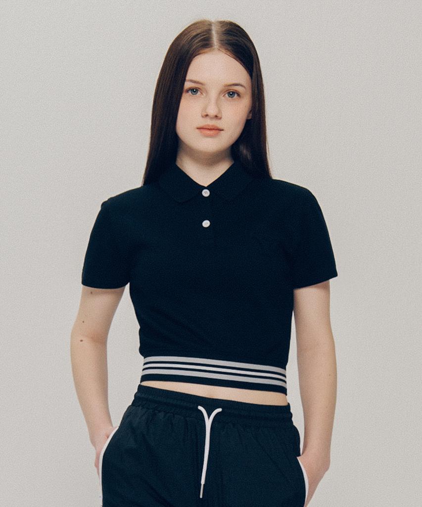 YALE Women'S Crop Banded Polo Shirt_Black