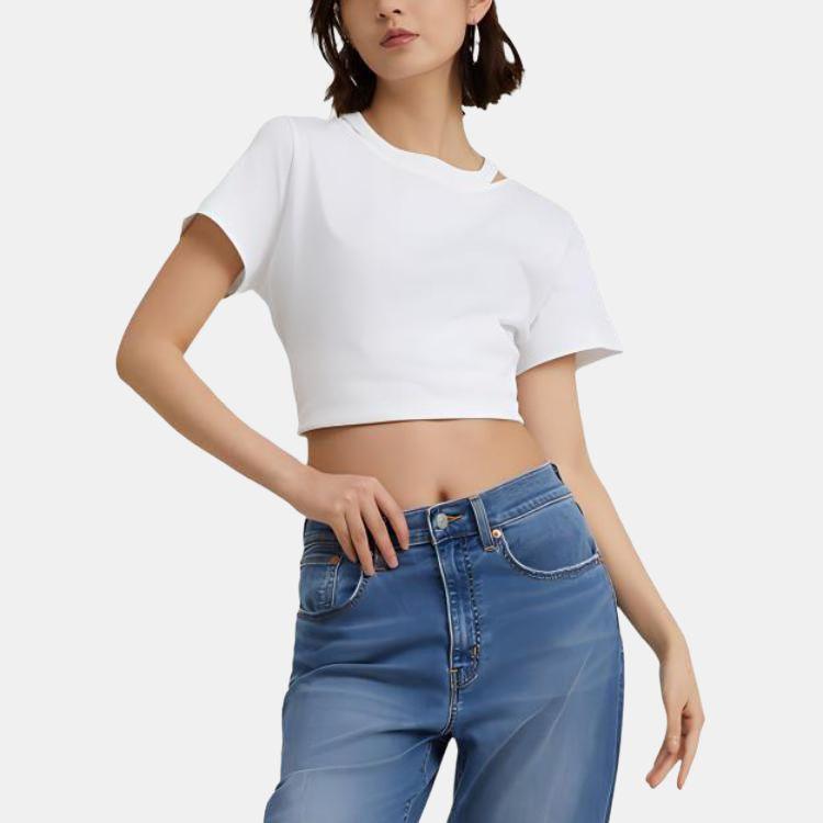 Женская футболка Levis однотонная свободного кроя с круглым вырезом и коротким рукавом, топы, белая 0018G-0001