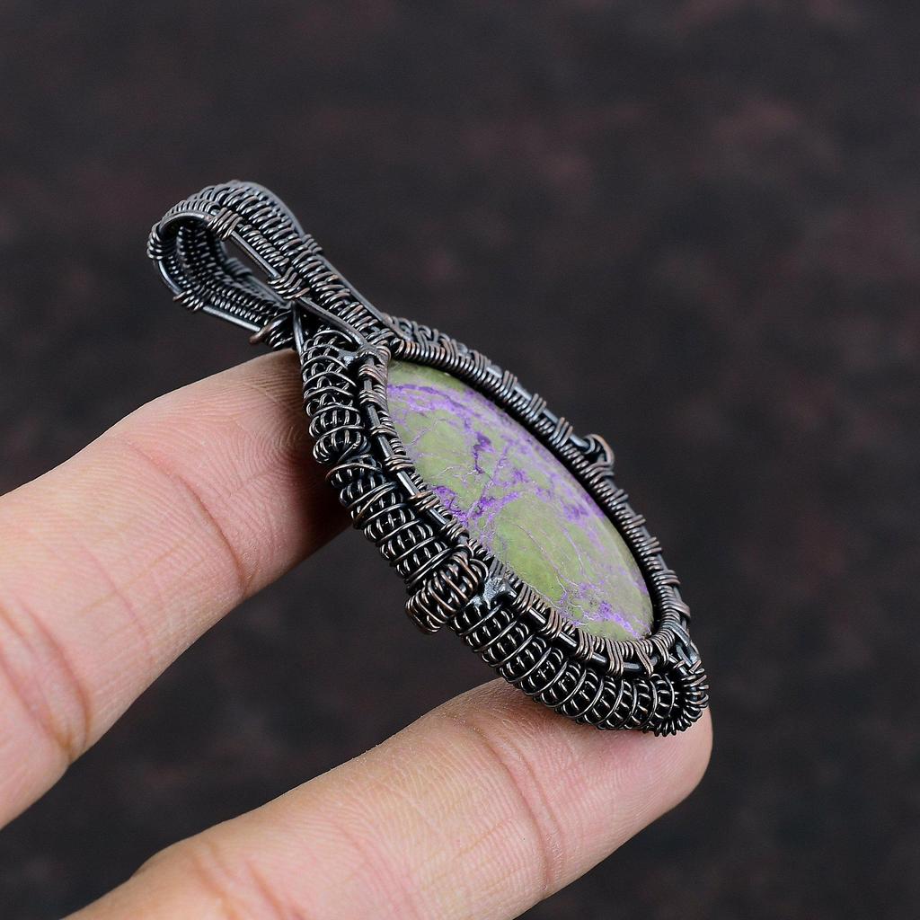 Пурпуритовый кулон, медная проволока, обернутый кулон, Пурпуритовые украшения, стильный кулон ручной работы, кулон с драгоценным камнем для женщин, медные украшения для подарка