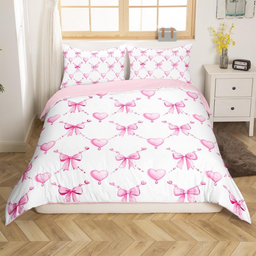Cute Kawaii Bowknot Kids Duvet Cover Geometric Plaid Butterfly Knot Quilt Cover For Girls Teen Women Adults 3 Pcs No Quilt