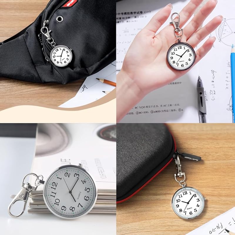 Nurse Watch Pocket Watch Key Ring Upside Down Clock Luminous Night Light Battery Operated Analog Dial Easy To See and Large Cute Fashionable Unisex