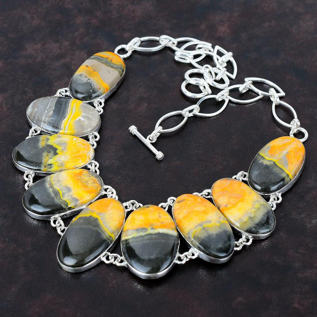 Bumble Bee Jasper Necklace Handmade Gemstone Necklace 925 Sterling Silver Necklace Antique Jewelry Adjustable Chain Necklace Engagement Gift