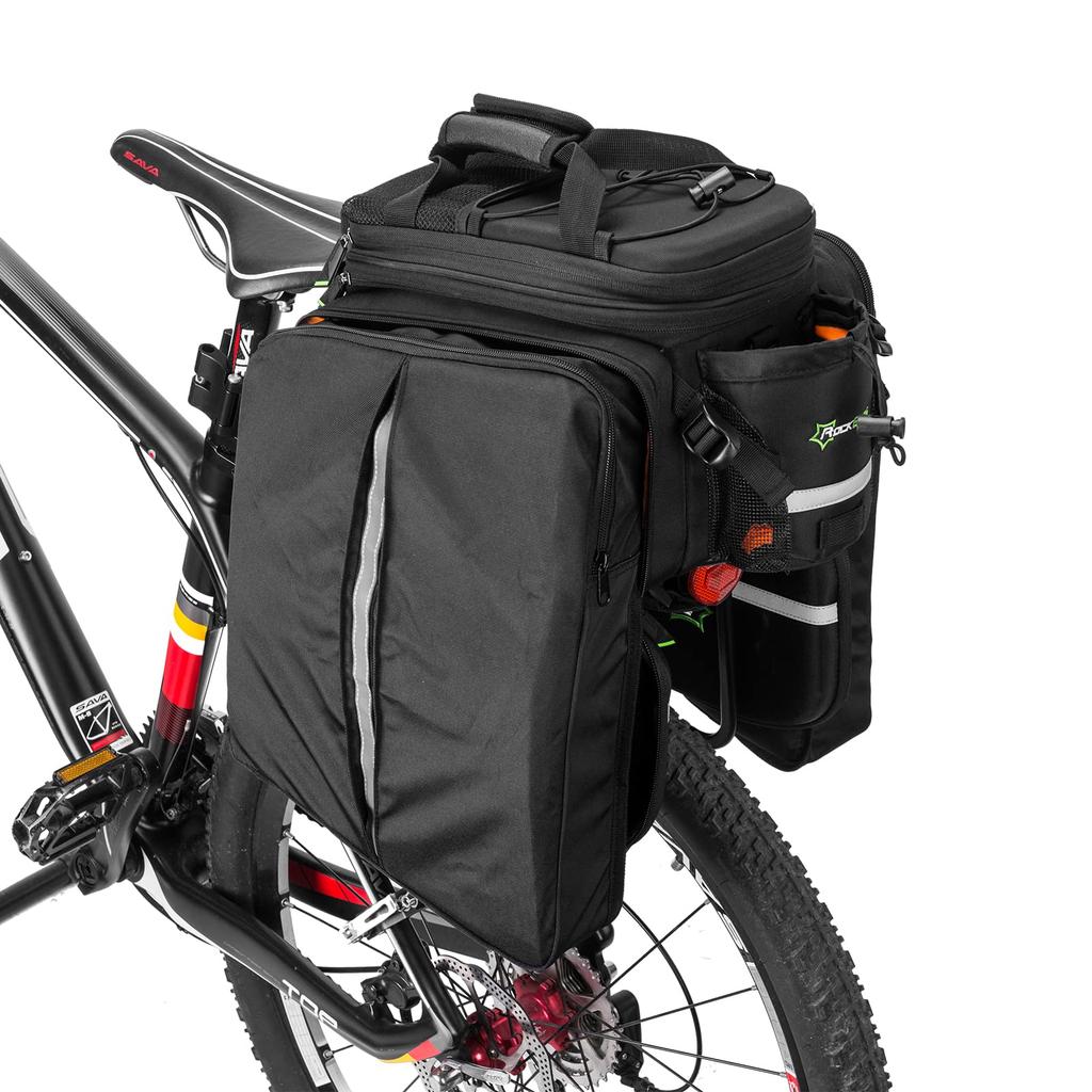 ROCKBROS Rear Bag Bicycle Side Bag Large Capacity 17L-35L Expandable with Divider/Waterproof Cover (Black)