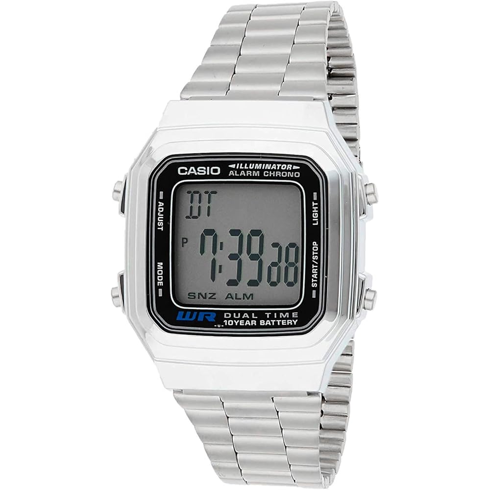 Casio A178WA-1AUDF Цифровые часы Нержавеющая сталь Черный циферблат Водонепроницаемые