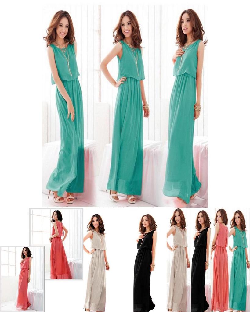 Элегантное летнее модное женское платье из шифона без рукавов с круглым вырезом для повседневной вечеринки