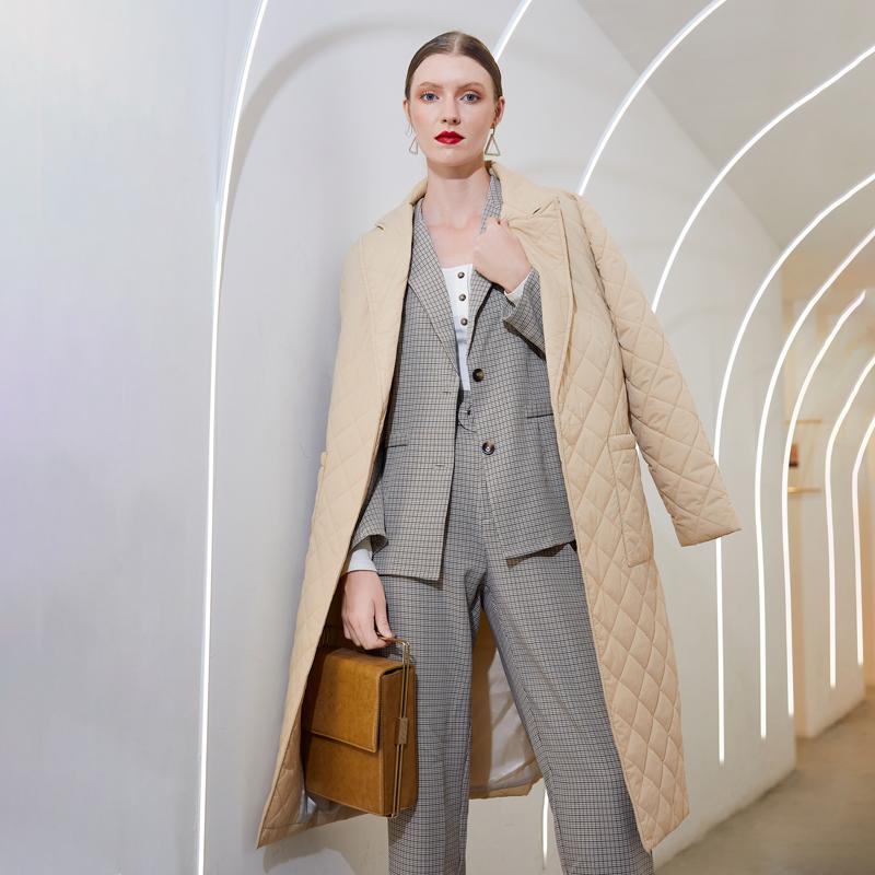 Simplee длинное прямое зимнее пальто с ромбическим узором, повседневные женские парки с поясом и глубокими карманами, стильная верхняя одежда с воротником на заказ
