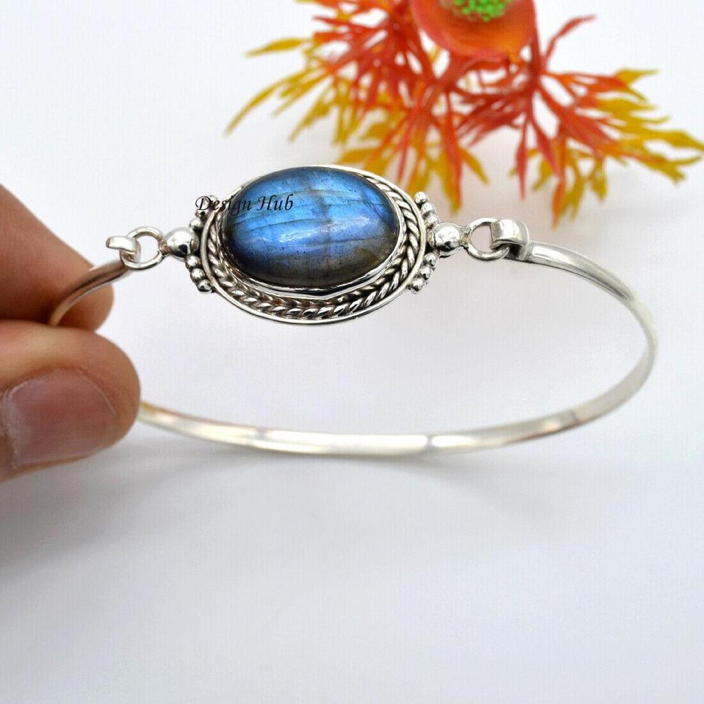 Labradorite Bangle 925 Sterling Silver Bangle Bracelet Handmade Bracelet Statement Bracelet Boho Bracelet Silver Women Bracelet Bangle