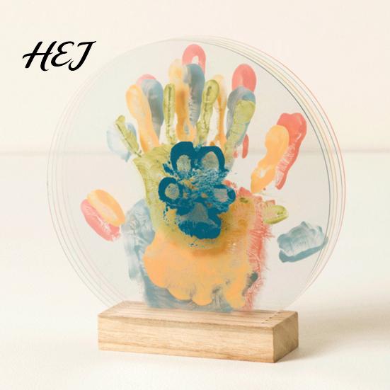 Interactive Family Bonding Toys DIY Handprint Display Kit, Transparent Acrylic Panel And Wood Base Art Educational Craft Activity Set Project,