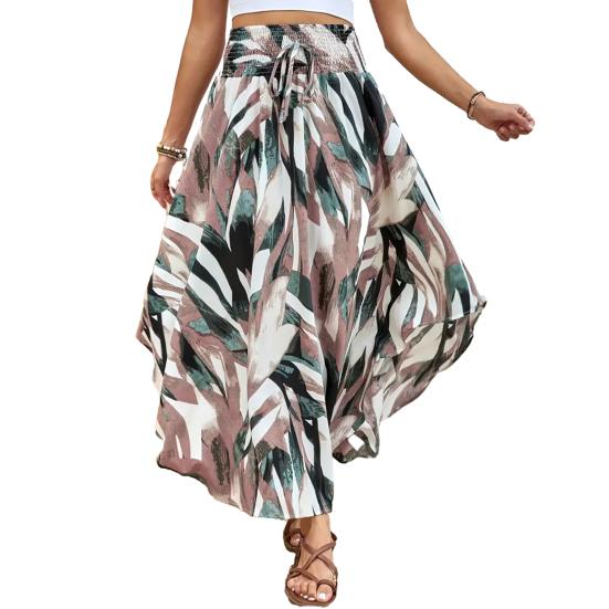 Юбка макси в стиле бохо, регулируемая завязка на шнурке, высокая талия, струящаяся юбка-трапеция с широким подолом, повседневная одежда