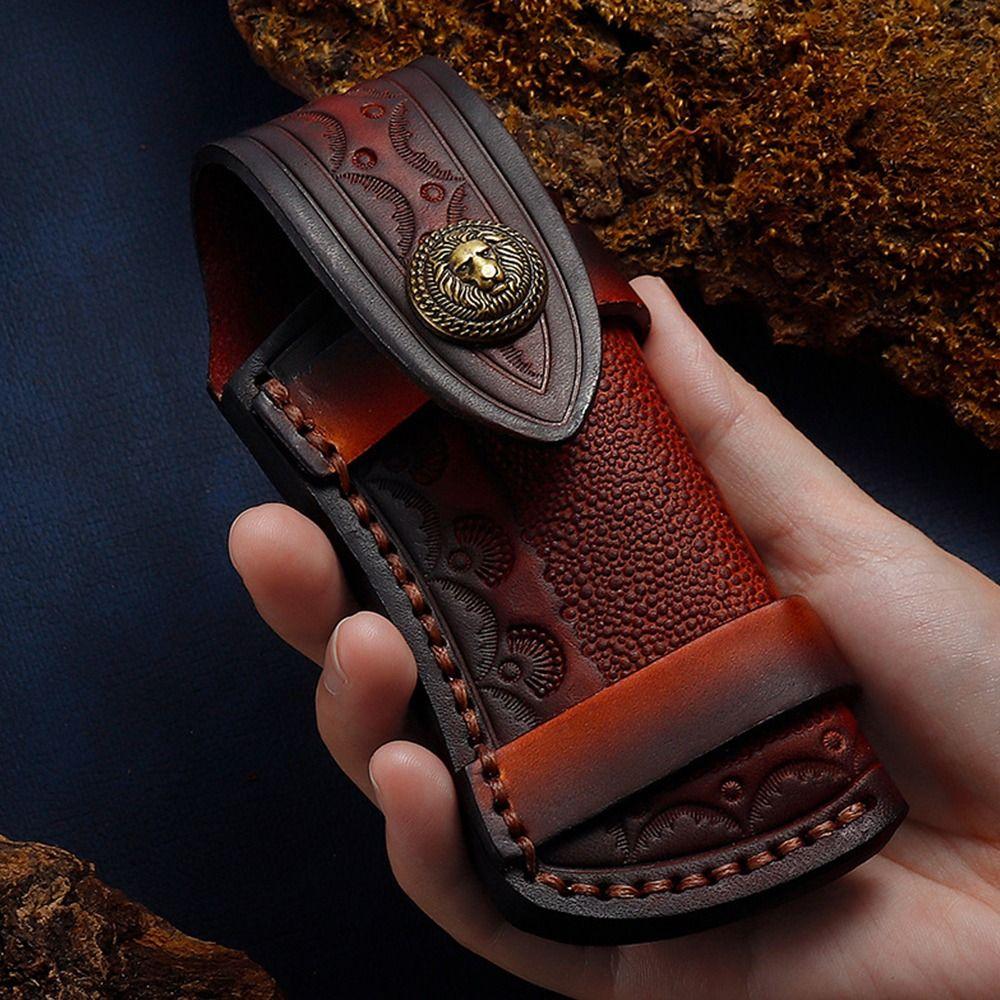 Leather Sheath Holder Pocket Hunt Flashlight Case Fold Knife Tool Camp Outdoor Carry Belt Loop Case