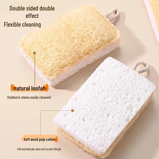 Newcomer Exclusive: Non-Stick Wood Pulp Cotton Loofah Scouring Pad - Double-Sided Kitchen Dishcloth