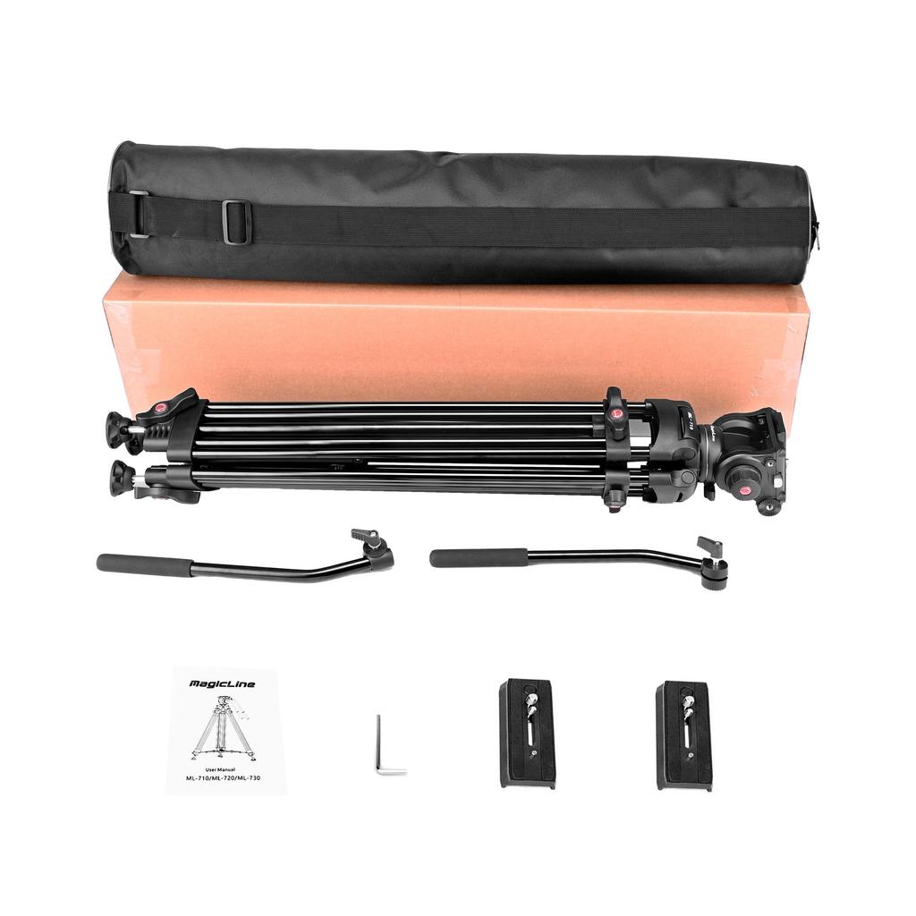Алюминиевый штатив для видеокамеры MagicLine с жидкостной 2-панорамной рукояткой 2 и телескопический 22 фунта Максимальная грузоподъемность для и Sony DSLR видеокамер 70,9" Сверхмощный