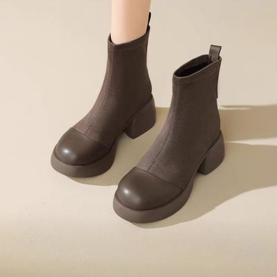 Ботильоны на высоком каблуке Женские на толстой платформе 2024 Новые Осенне-зимние Короткие ботинки Женские Весенне-осенние Одинарная резиновая верх