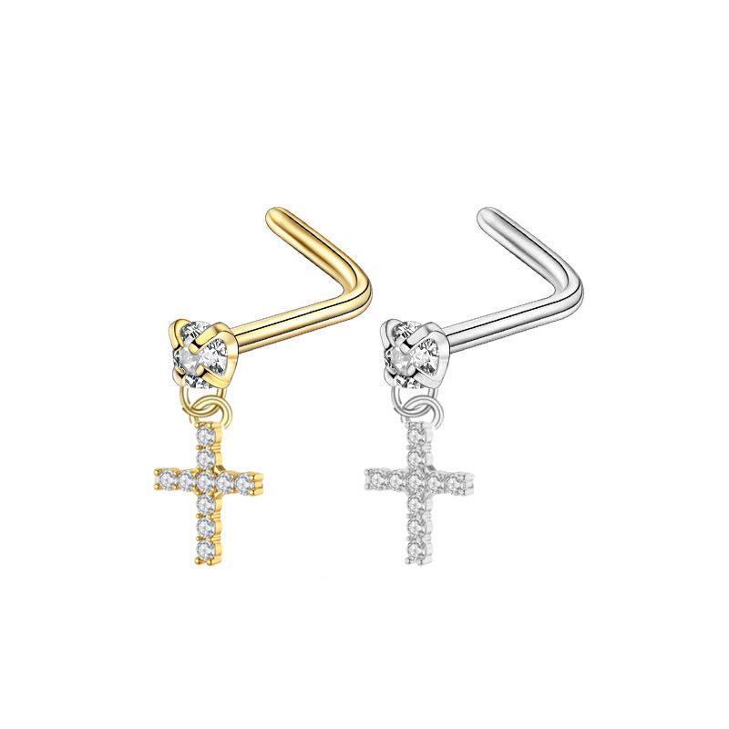 Серьги и пирсинги для носа в европейском и американском стиле с микро-инкрустацией цирконами, с дизайнами в виде звезды, луны и креста