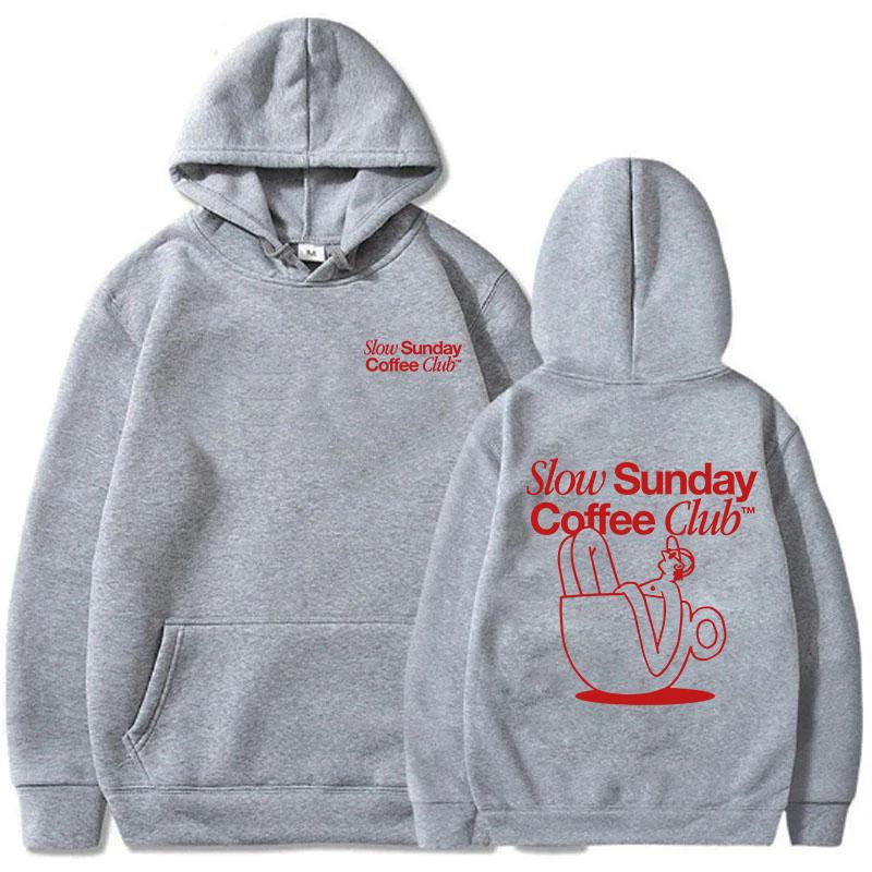 Slow Sunday Coffee Club Hoodie Funny Men Hoodies Harajuku Aesthetic Clothes Unisex Streetwear Fleece Pullover Sweatshirt Vintage