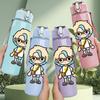 1PC Blonde Boy Cartoon Character Print 750ml Color Plastic Sports Water Bottle Leakproof Flip Straw Lid Suitable for Sports Office Home Use