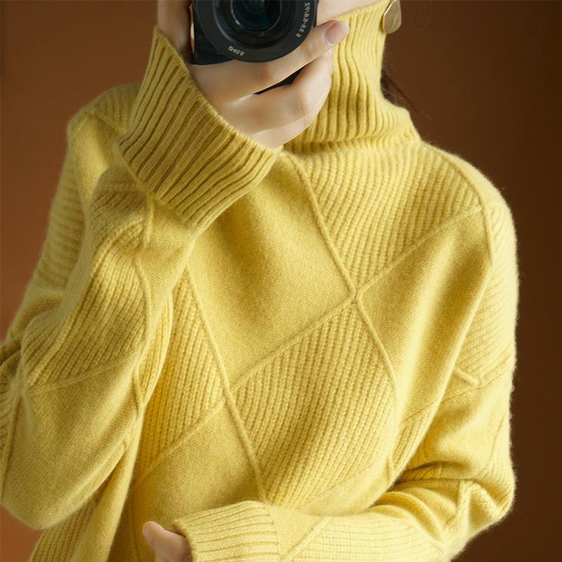 Wool Sweater Winter Women Thickened Turtleneck Pullover Sweater Solid Color Fashion Inner Knitted Bottoming Shirt