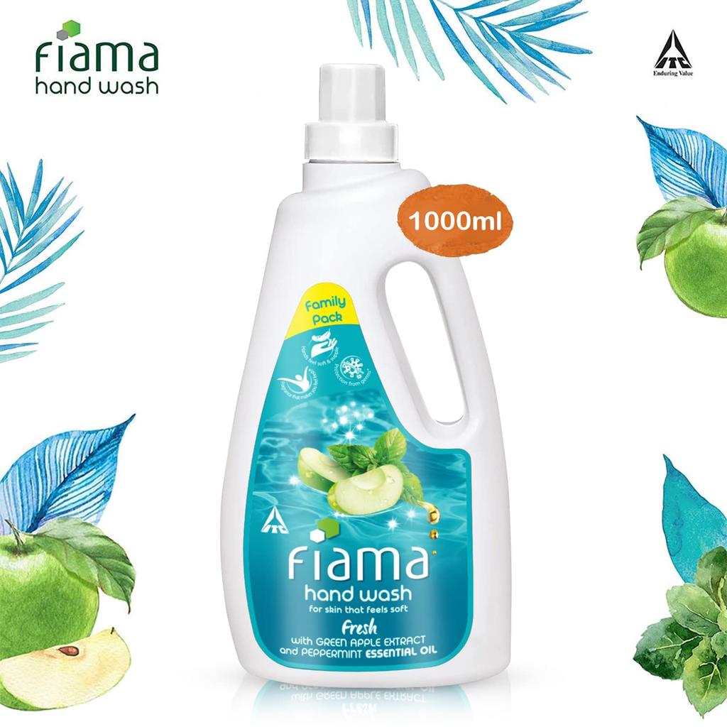 Fiama Fresh Жидкое мыло для рук 1000 мл Семейная упаковка Мягкие эластичные руки Зеленое яблоко Мята Ароматное жидкое мыло для рук