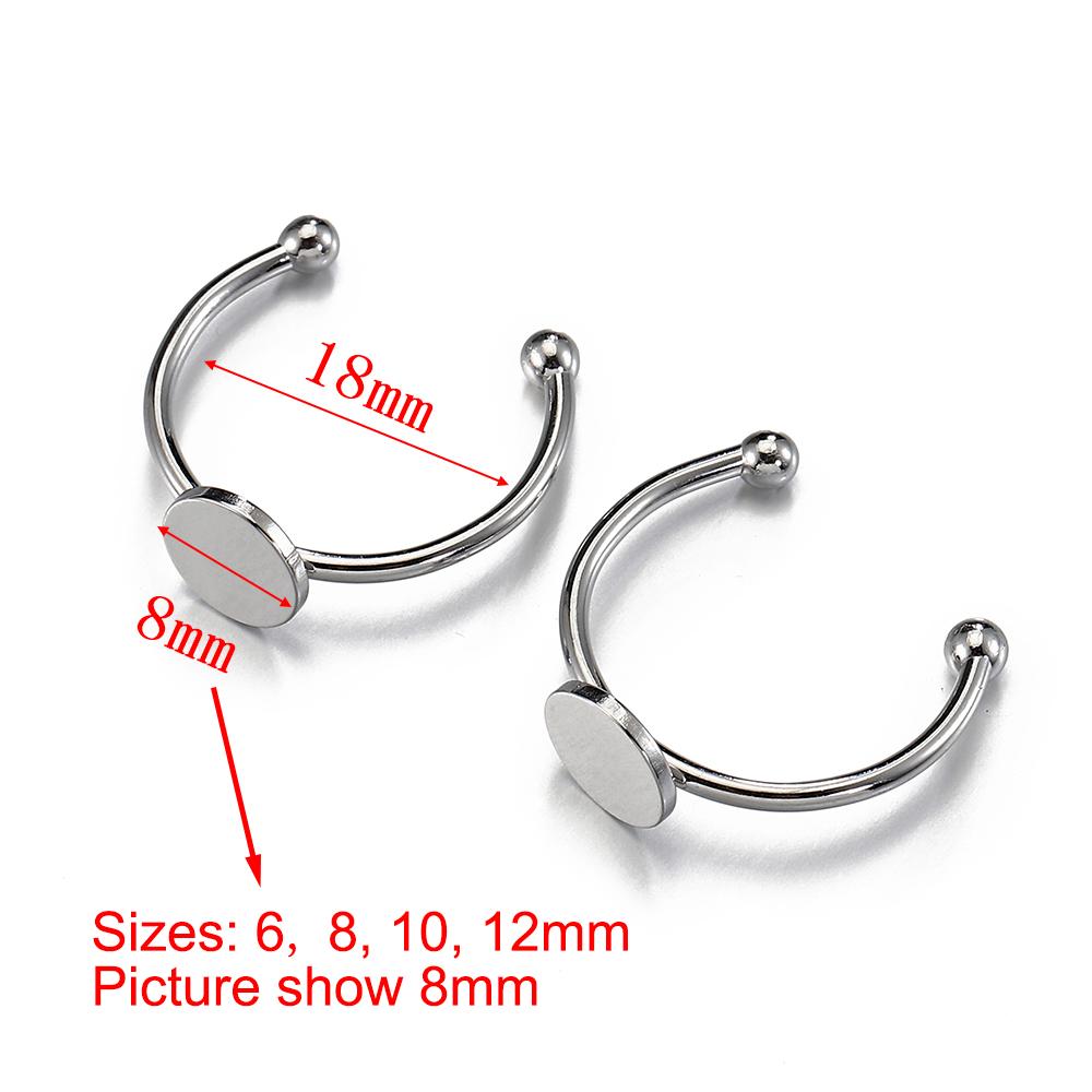 10pcs 6/8/10/12mm Stainless Steel Adjustable Ring Settings Flat Blank Base Glass Cabochon Ring Bezel Jewelry Making DIY
