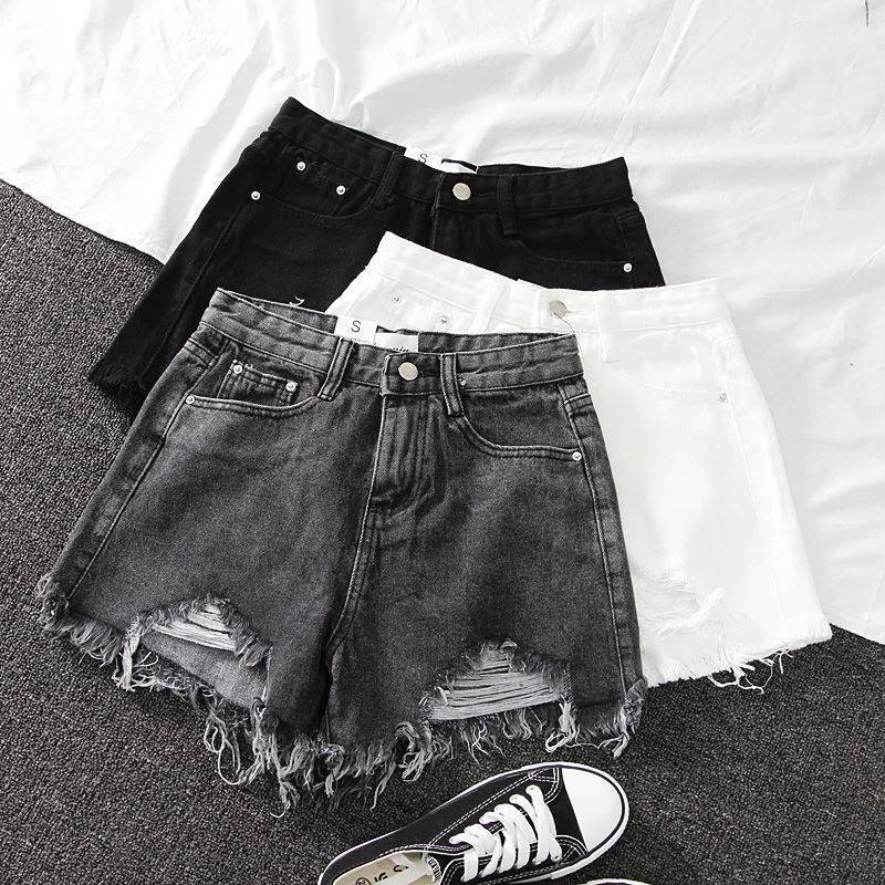 Denim High Waist Shorts With Ripped Fringe For Urban Style And Casual Summer Wear