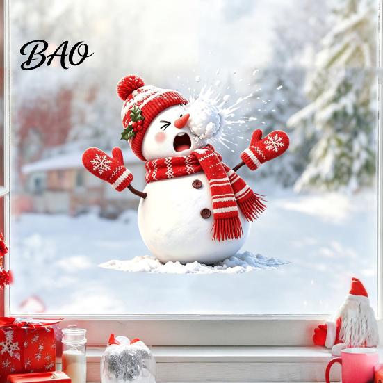 Snowman Decals for Glass Christmas Static Window Cling, Funny Sticker, Reusable Electrostatic Decorations Xmas Decal Home Shop Holiday Decor
