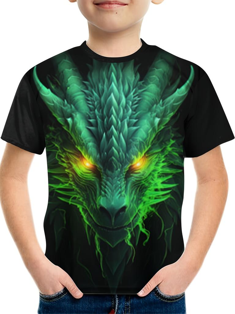 Детская одежда Футболки для мальчиков Детская футболка с коротким рукавом Стильный 3D-принт дракона Графи Повседневная летняя одежда для девочек Топы