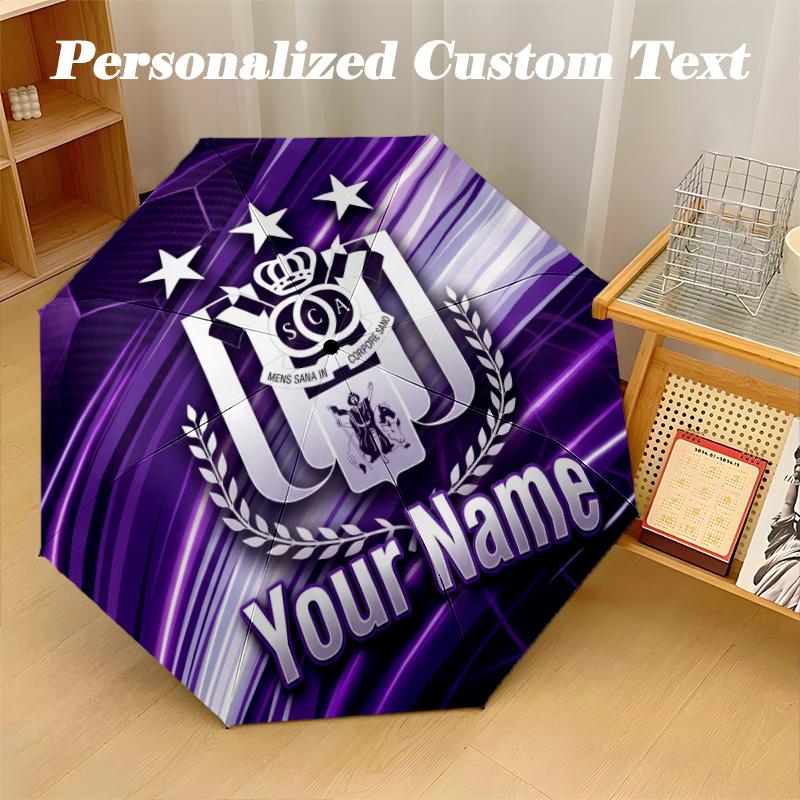 8 Rib Auto Folding Umbrella Anderlecht FC Print Custom Name Text Portable Rain Gear
