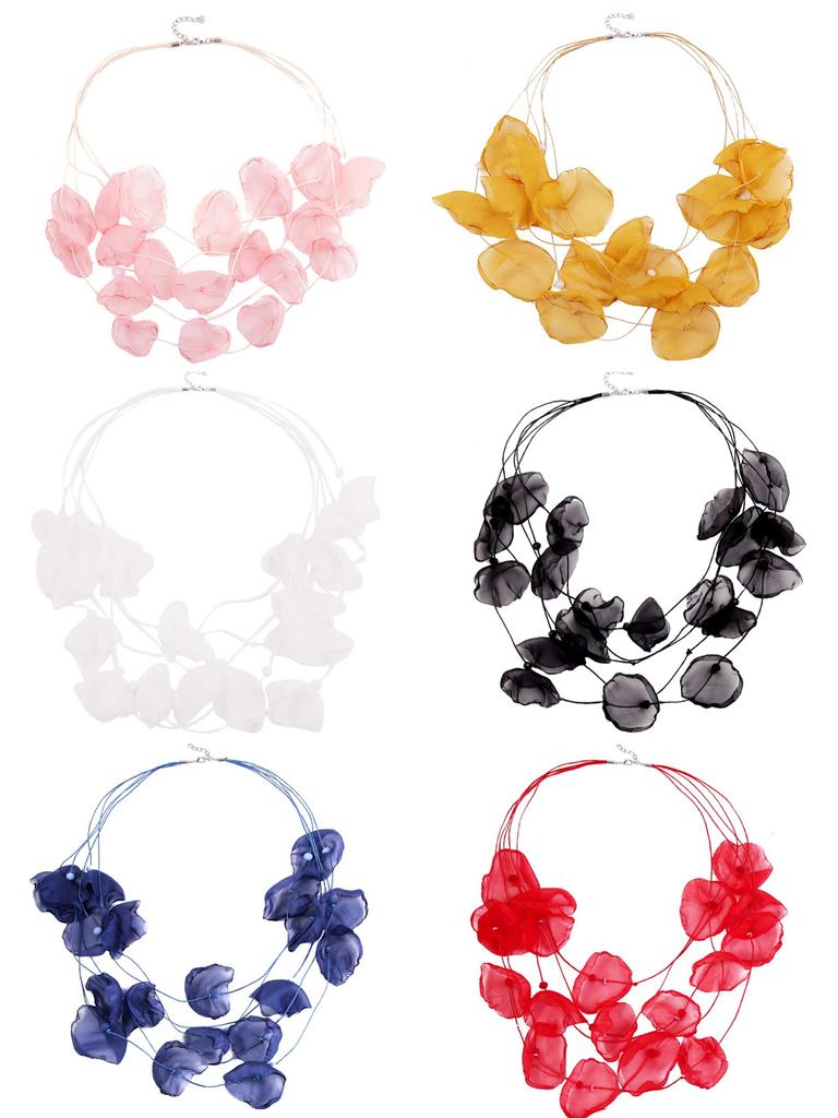 Ожерелье для женщин, аксессуары, преувеличенный темперамент, ожерелье, многослойное кружевное, цветы, сетчатая ткань, лепестки, ожерелье, женское, элегантное ожерелье