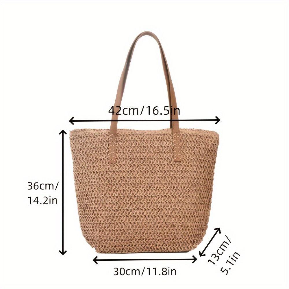 Zipper Beach Bag Bohemian Style Raffia Shoulder Bag Simple Weave Straw Tote Bag  Shopping