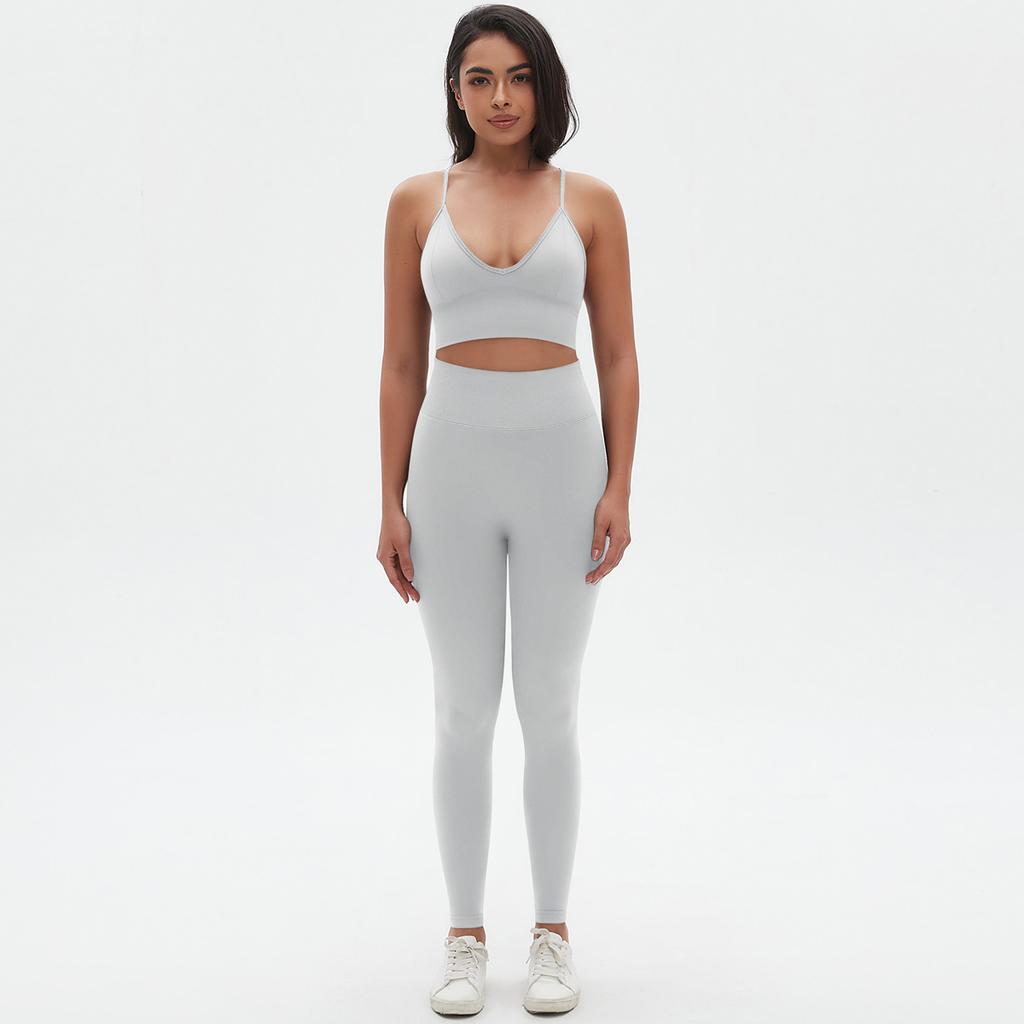 New High Waist And Hip Lifting Tight Pants Set With Strap, Beautiful Back, Sports Bra Set, Fitness Seamless Quick Drying Yoga Two Piece Set, Women'S