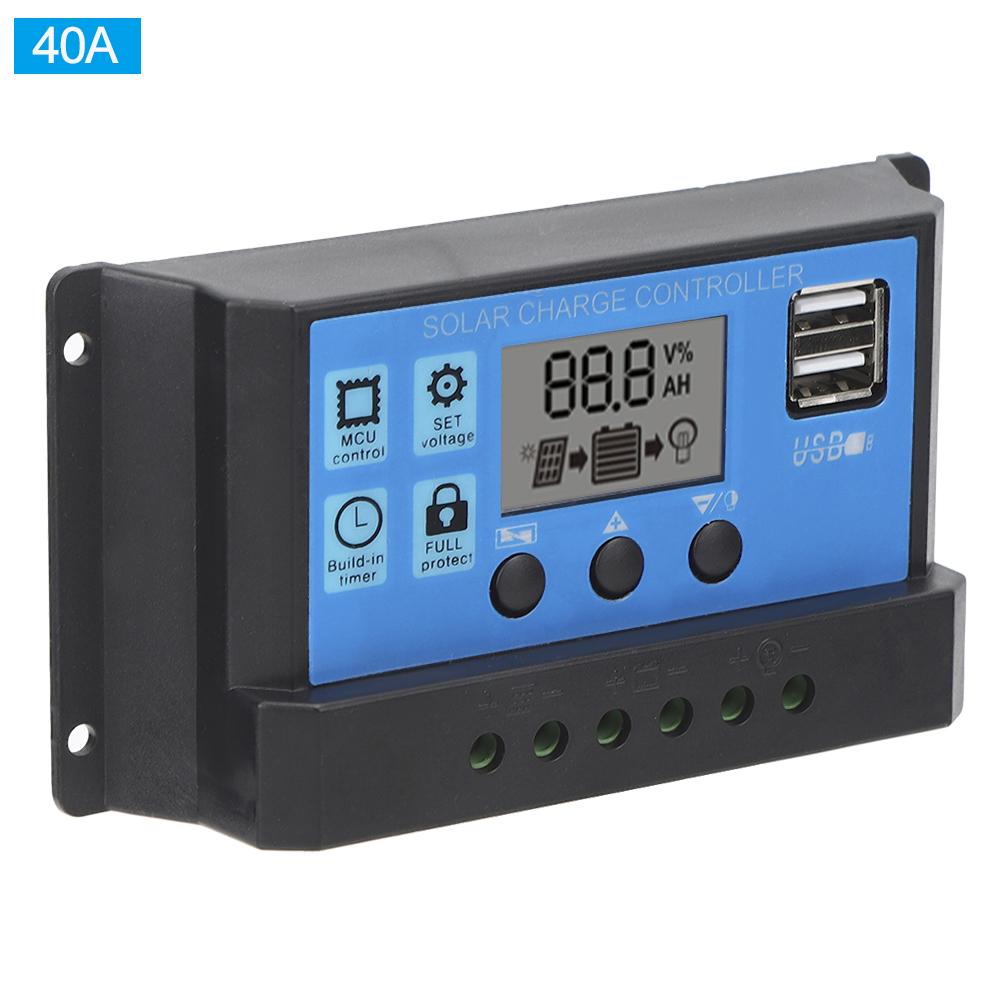 Солнечный контроллер заряда LCD с двумя USB, PWM, регулятор для солнечных панелей с автоматическим определением нагрузки, 12 В 24 В
