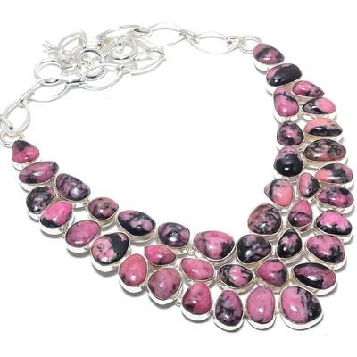 Родонит драгоценный камень ручная работа серебряное ювелирное ожерелье 925 пробы 18 дюймов JCN484-83