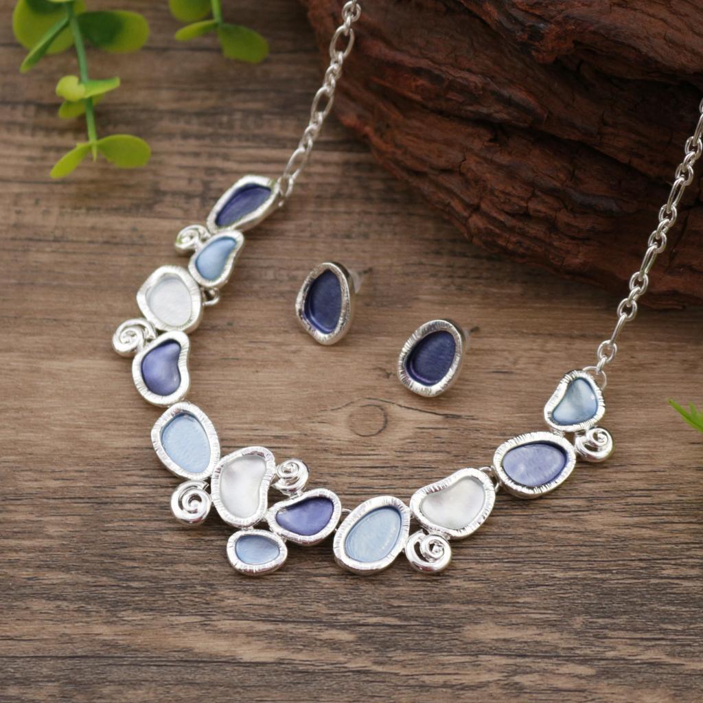 Новый набор овальных серег-гвоздиков и ожерелья с эмалью, женские простые и универсальные геометрические овальные серьги-гвоздики и ожерелье