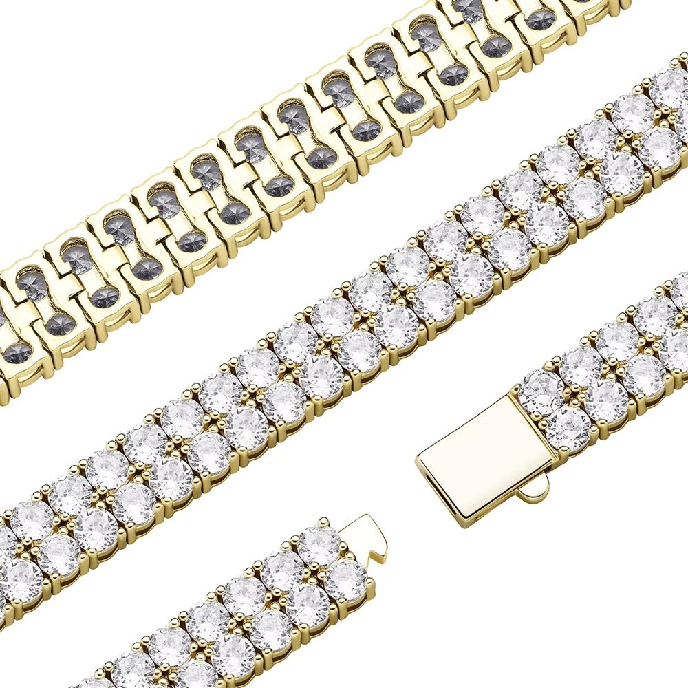 European and American Hip Hop Jewelry Brass Base Prong Setting CZ Autumn Fashion Double Row 10mm Tennis Chain Bracelet