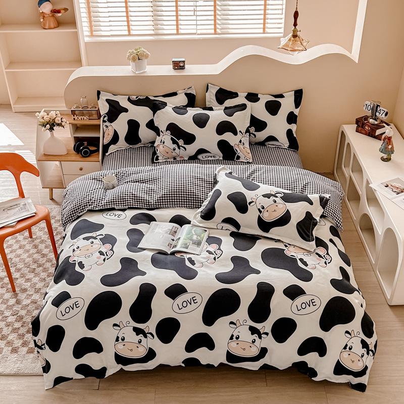 Утолщенный потертый комплект из четырех предметов, осенне-зимний комплект из хлопка из 4 предметов, простыня, пододеяльник, комплект наволочек, постельное белье.