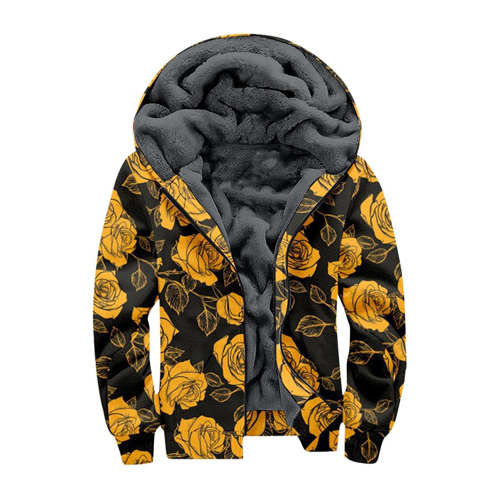 Men's Personalized Casual Printing Long Sleeve Zipper Sweater Thick Cotton Suit Winter