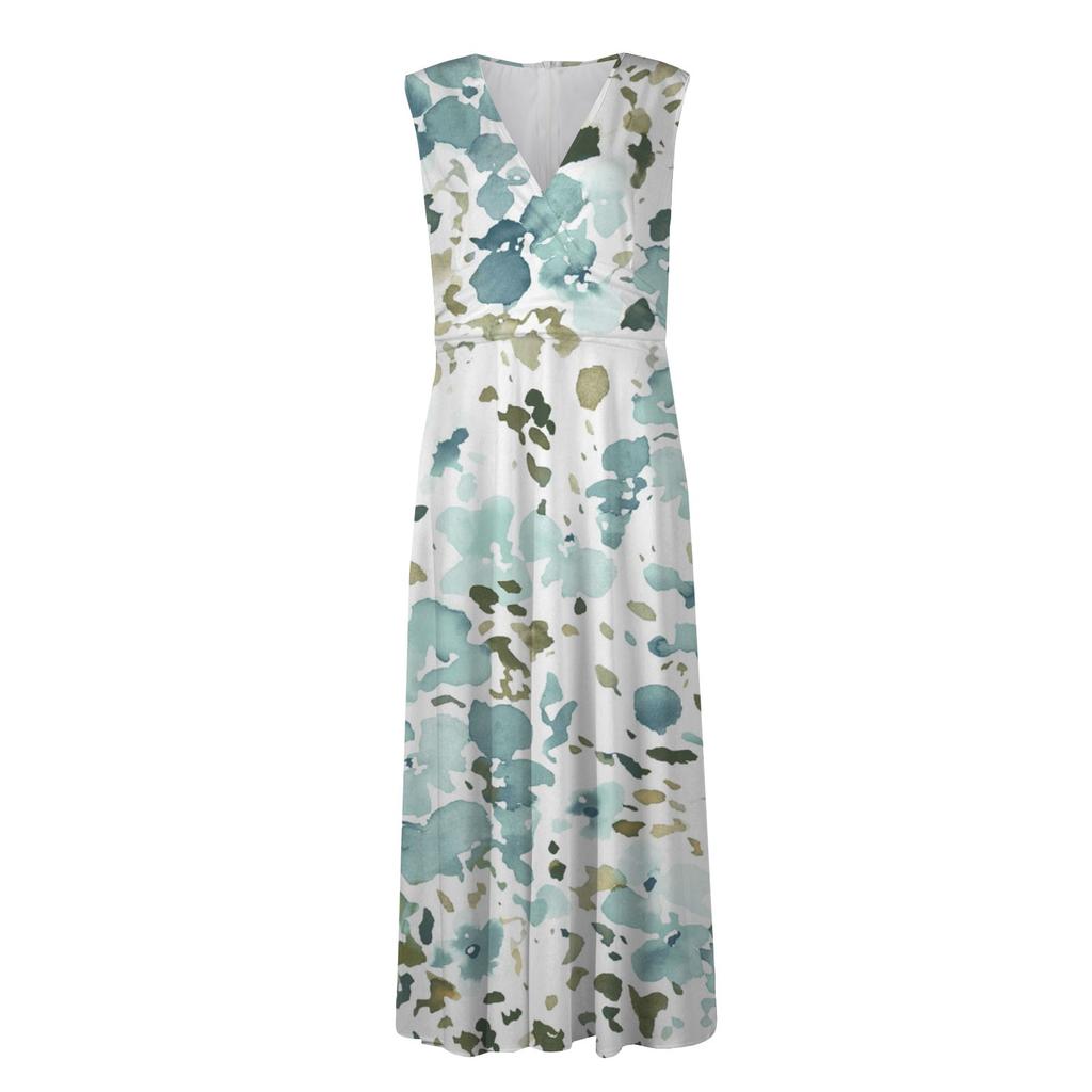 Women's Long Dress Maxi Dress Casual Dress Summer Casual Sleeveless V Neck Boho Waist Retraction Printed Dress