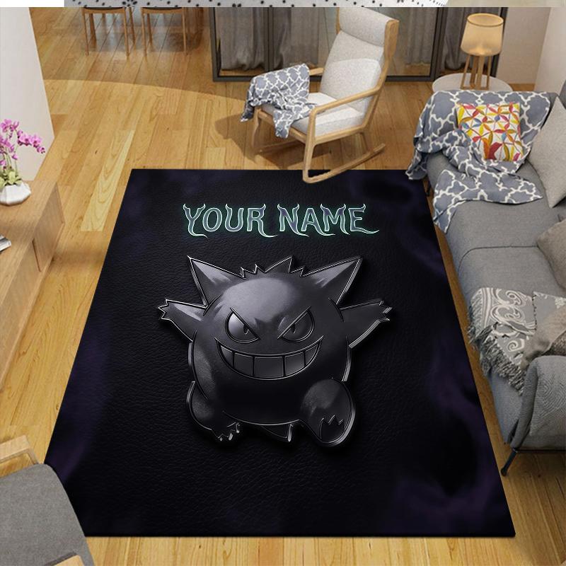 Custom Name,Gengar Home Sofa Decoration for Living Room & Bedroom, Non‑Slip Play Flannel Floor Mat for Game Room