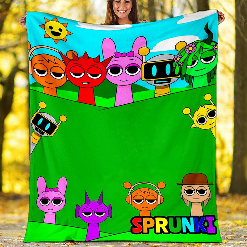 1pc SPRUNKI8 Theme Blanket - Digital Print, Polyester, Cozy for All Seasons, Perfect for Outdoor, Camping, and Travel
