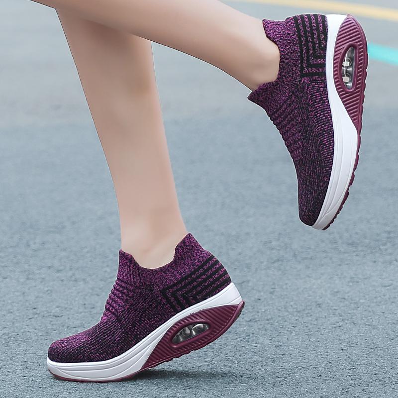 Women's Lace-up Breathable Mesh Platform Rocker Shoes Casual Sports Shoes
