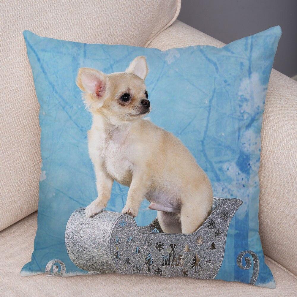 Cute Pet Animal Pillowcase Decorative Cute Puppy Chihuahua Pillowcase Soft Plush Cushion Cover for Car Sofa Home 45x45cm