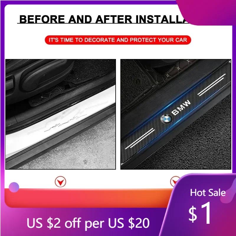 KWYP9 Hot Carbon Fiber Car Door Sill Protector Stickers For BMW M E46 E90 E60 F30 E39 F10 F20 E87 E36 F20 F30 1 2 3 5 7 Series X1