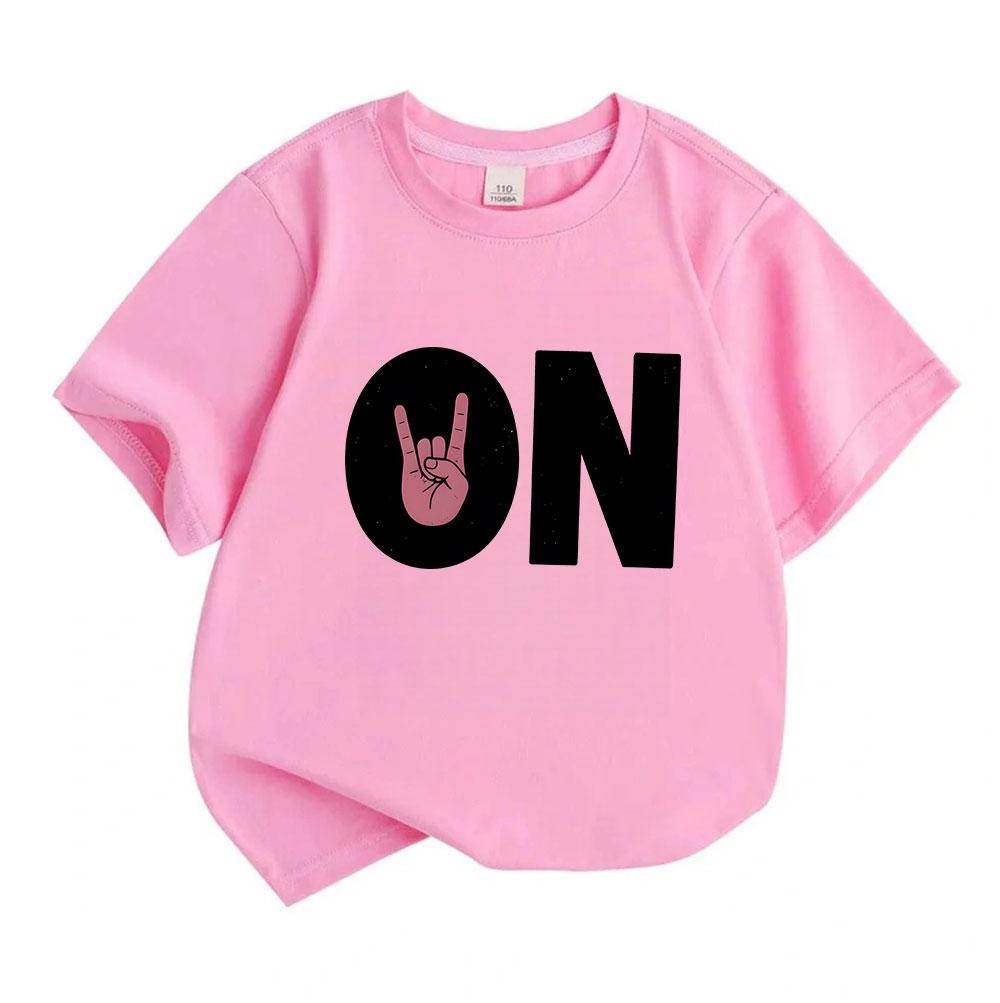 Kids Boys Girls 100% Cotton Crew Neck Short Sleeve T-Shirt, Funny Rock Hand Sign ON Pattern Casual Soft Tees for Daily Wear Hip Hop Music Themed Tops
