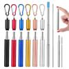 Reusable Stainless Steel Metal Telescopic Straw Collapsible Portable Travel Drinking Folding Straw Set with Cleaning Brush Case