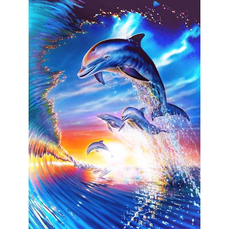 Painting 5d Diamond Diy Dolphin Diamond Embroidery Animals Rhinestones Mosaic Cross Stitch Full Round Drill Home Decor