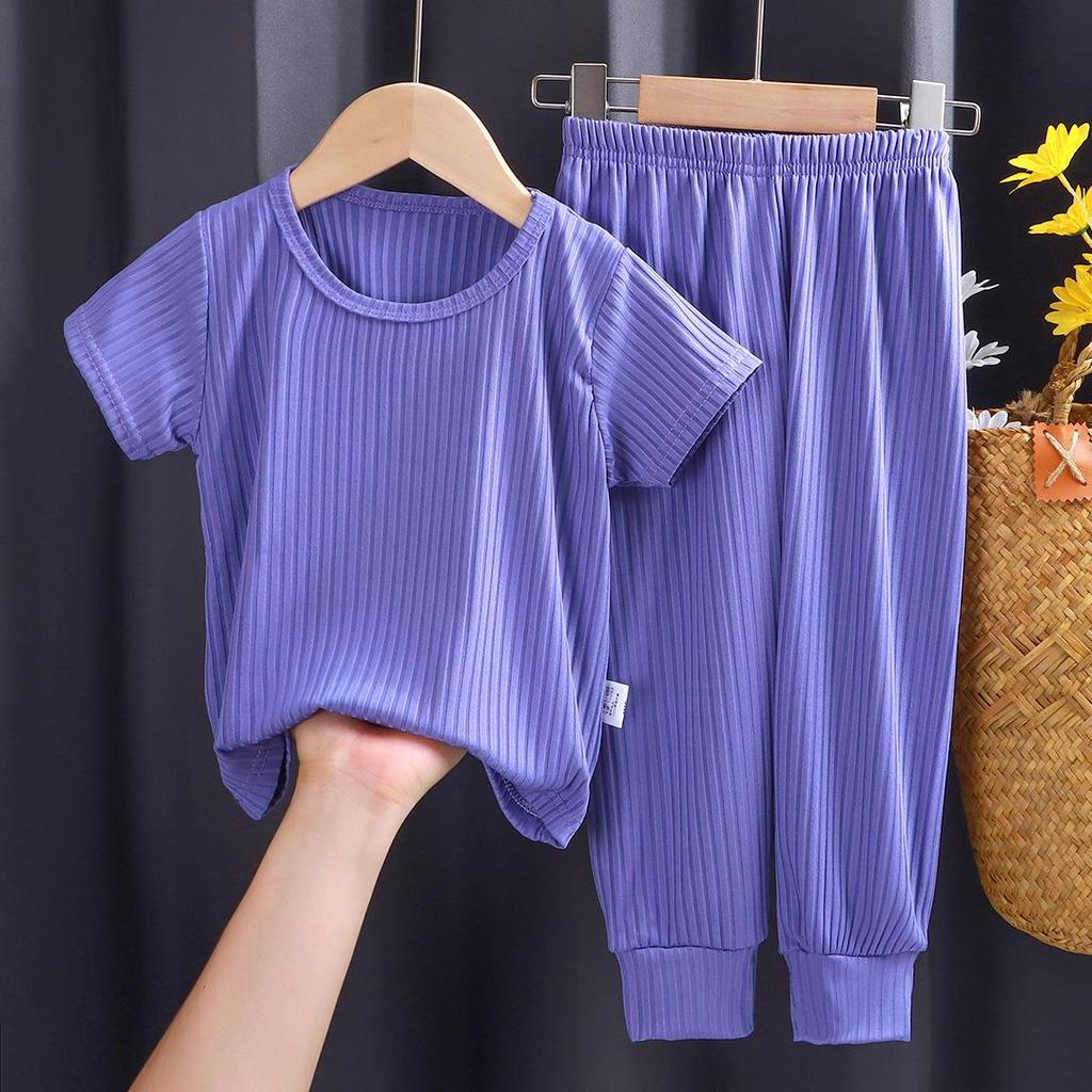 Летний детский пижамный комплект в корейском стиле, повседневный, однотонный, для мальчиков и девочек