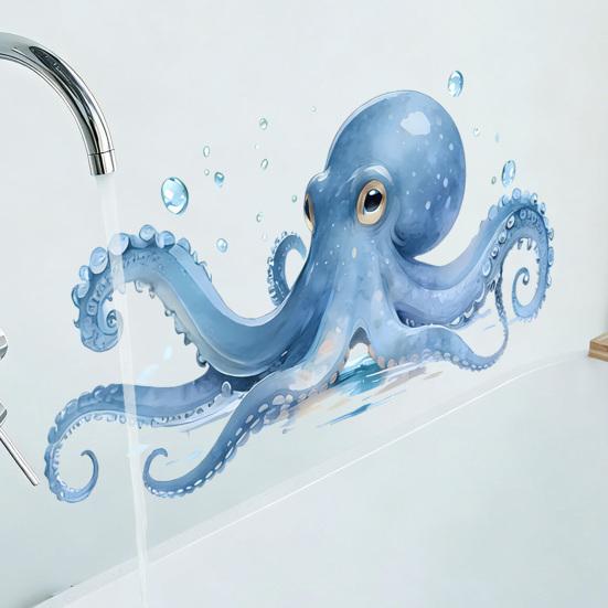 Large Blue Octopus Wall Sticker Ocean Animal Wall Decal Peel And Stick Art Mural for Bathroom Kitchen Living Room Summer Wall