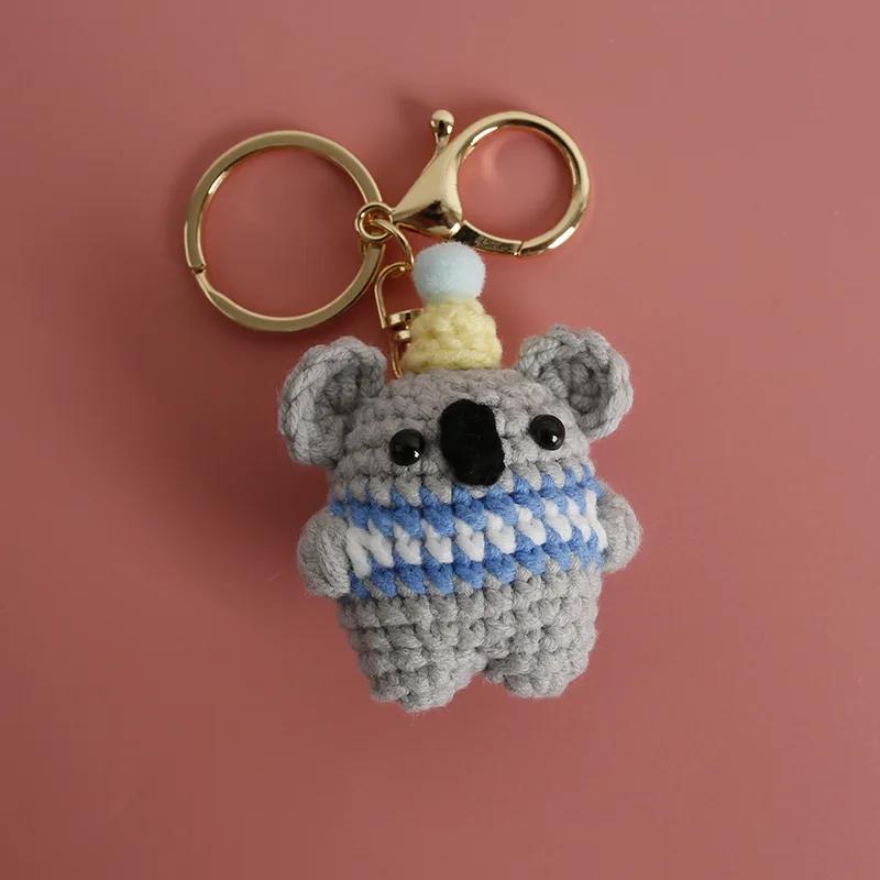 Cartoon Animal Series Crochet Keychain Cute Cow keyrings Handmaking Knitted Mini Animal Doll Keychain Custom Accessory