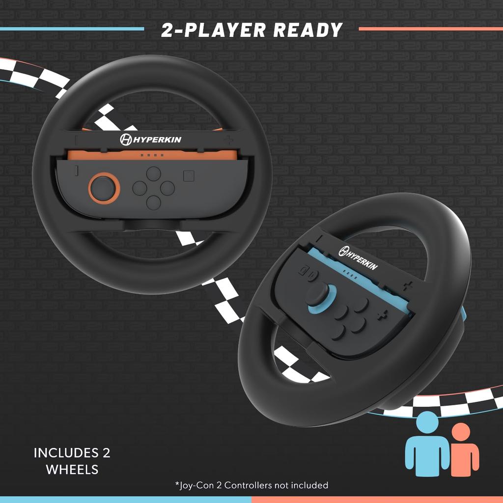 Набор гоночного руля Hyperkin для Nintendo Switch 2 Черный Улучшенный и Ручки для гоночных игр (2-Pack) Контроллеры Joy-Con, Управление, Совместимые с дрифтом,