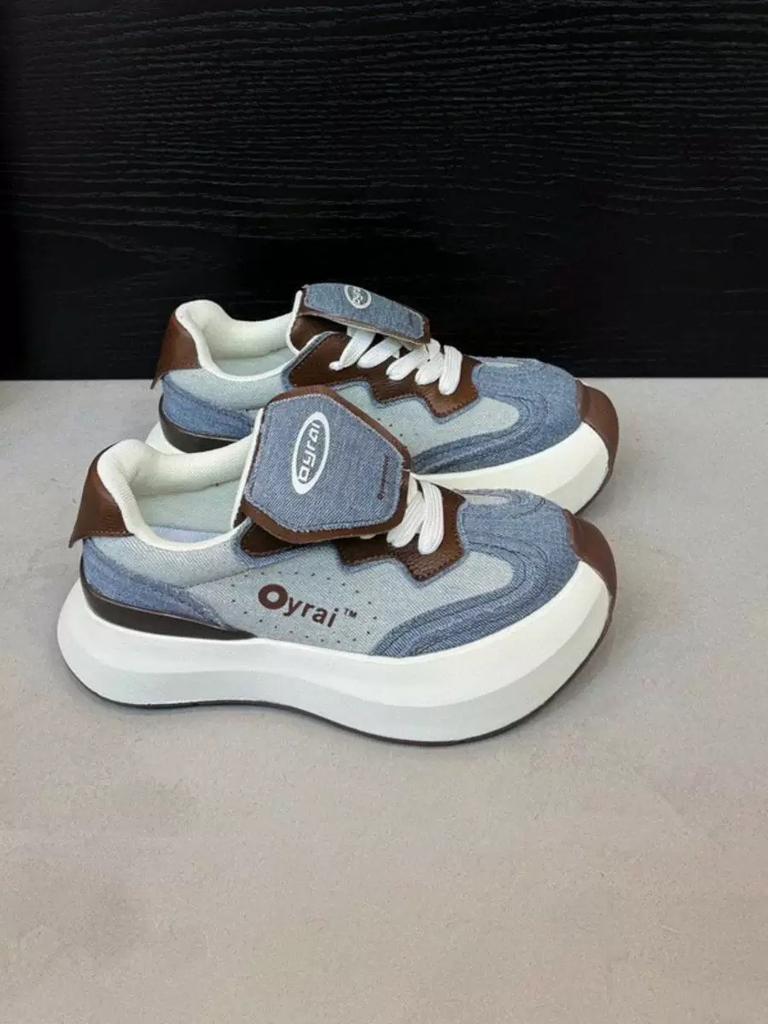 New Women's Shoes Denim Blue Brown Cloud Shoes Niche Design Girls Casual Shoes Spring and Autumn Thick-soled Heightening Board Shoes